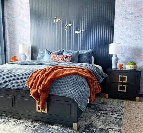 navy blue headboard bedroom ideas.